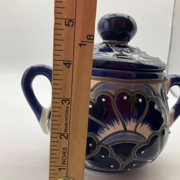 New Hand-Painted Artisan Handmade Talavera Ceramic Sugar Bowl Jar Canister Lided - Picture 7 of 9